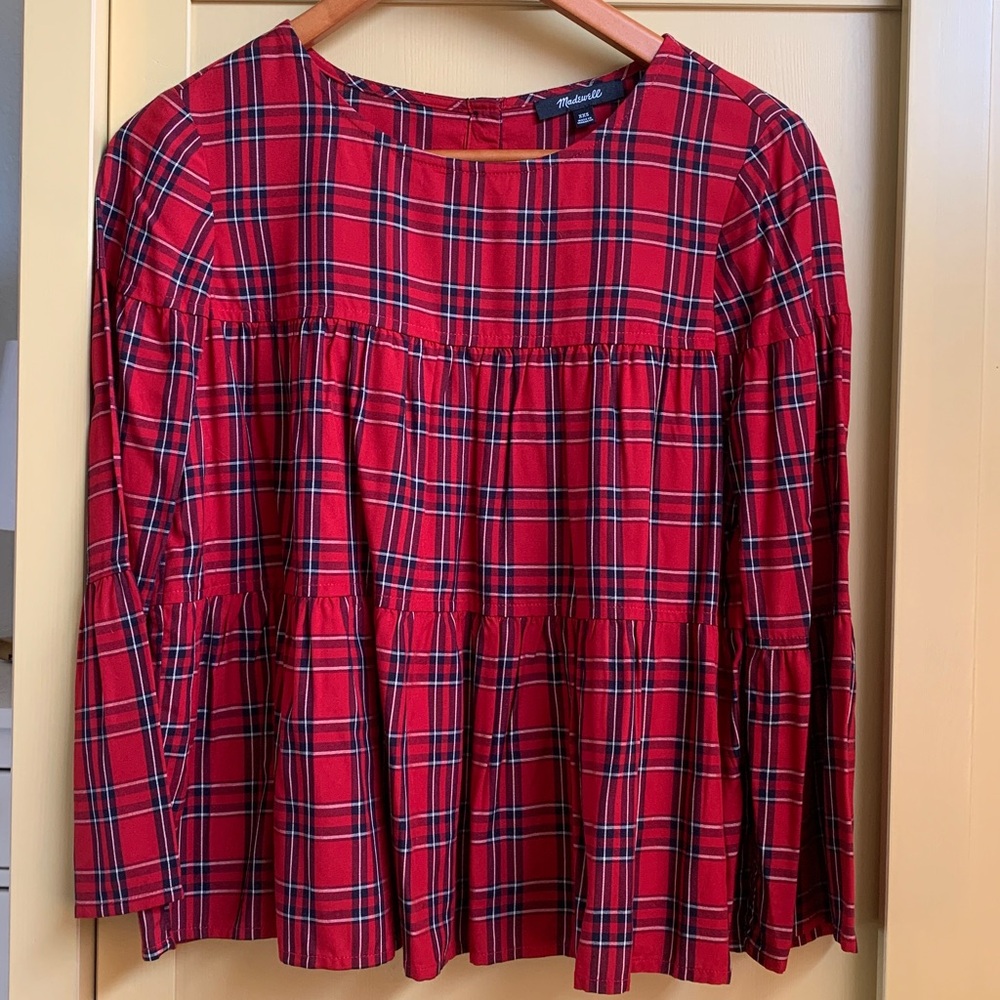 Madewell Red and Black Plaid Blouse